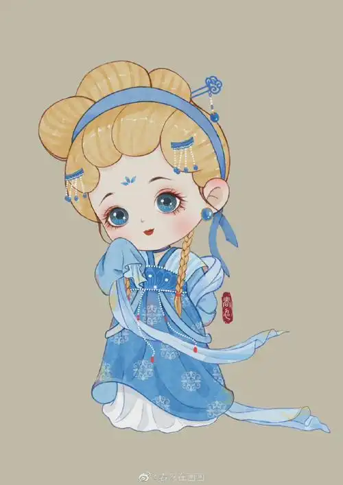 古风q版人物插画,穿越到中国古代的迪士尼公主们,好软萌.