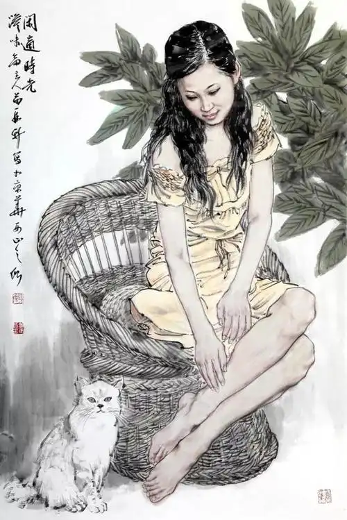 苗再新笔下的东方美女人物画作品欣赏