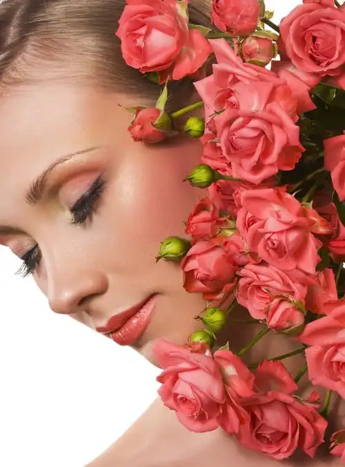 妩媚的女性与玫瑰高清图片模板下载,女性面孔与花朵,女人,美女,脸部