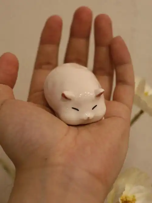 陶艺手作粉色花小仓鼠泥塑