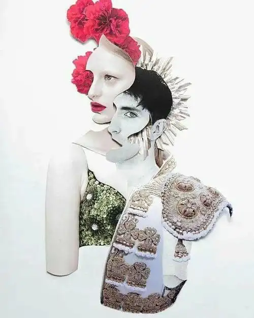 在他的拼贴画作品中引用了古典雕塑文艺复兴和西班牙