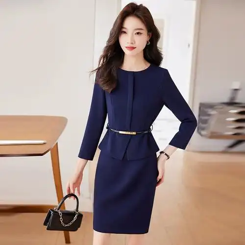 职业假两件连衣裙春秋气质女神范高端美容院酒店工作服裙子 - 女装