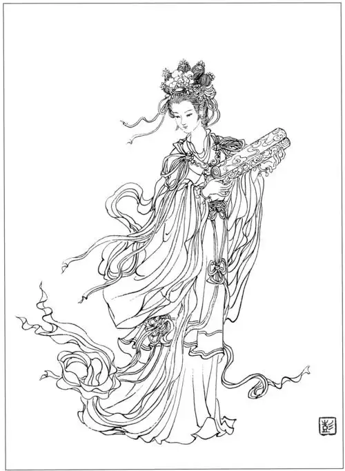 0035工笔画人物仕女白描线稿素材高清图1820x0pxjpg600dpi3真迹扫描