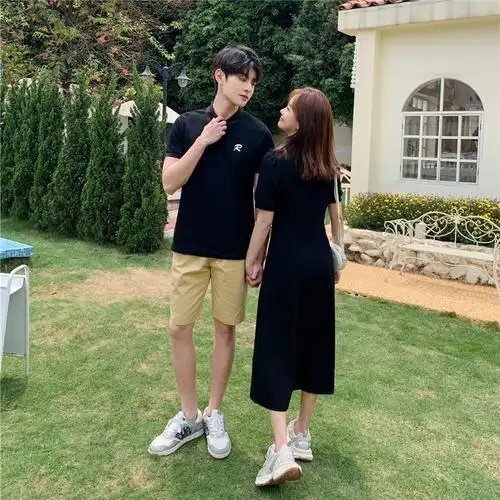 官图250克【6535珠地布后包领】 情侣装夏韩版polo短袖t恤一裙一衣