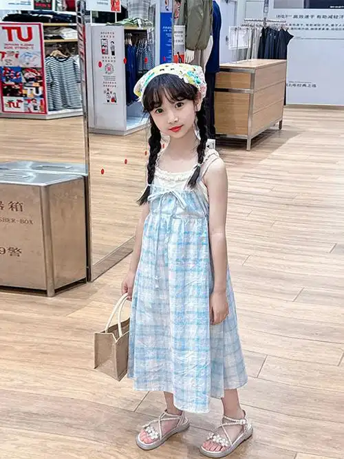 中大童夏季无袖吊带连衣裙2024新款多巴胺儿童装甜美可爱风公主裙