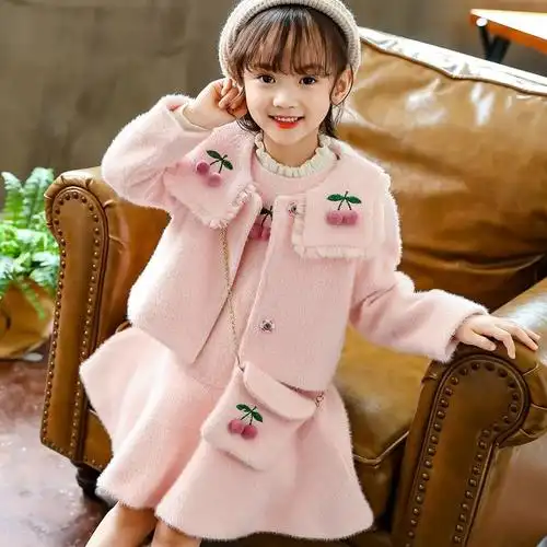 六岁小女孩冬天穿的裙子女童冬装套装裙连衣裙中大童春秋装两件套