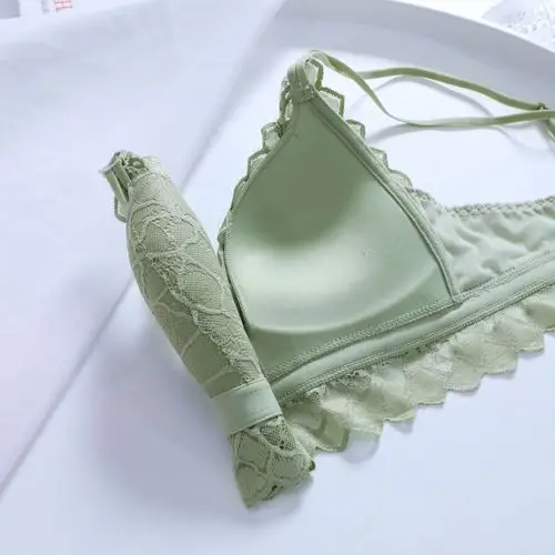 甜美法式三角杯内衣女葡萄糖性感蕾丝小胸聚拢无钢圈美背薄杯文胸