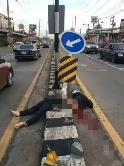 小忍者车主失手撞向路边指示牌身体被截成了两半