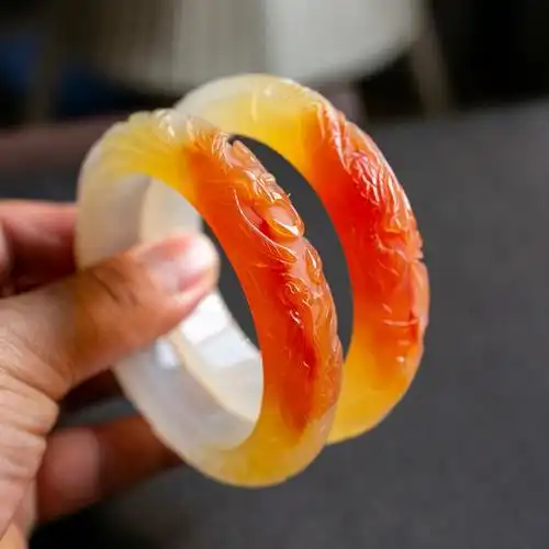 手镯圈口6162mm锦玉黄龙玉手龙凤一对精品收藏手饰