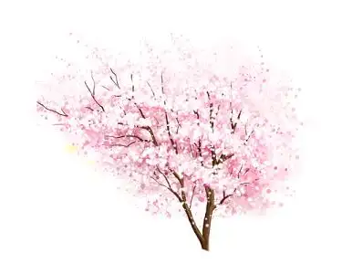 粉红花树水彩古风信纸笔墨花插画古风中国风花古风中国风服古代落花树