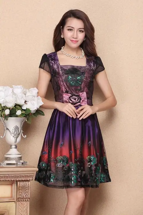 2014夏装新款哥弟大码女装高档妈妈装韩版修身蕾丝刺绣连衣裙