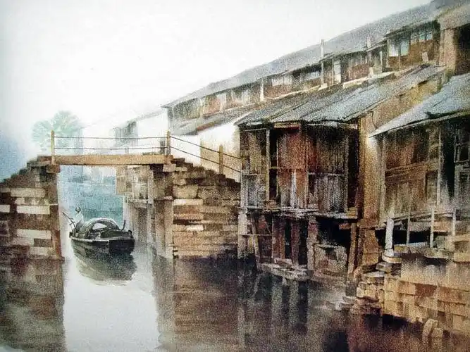【水彩画】刘寿祥《水乡·桥·船》