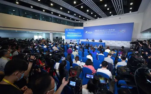 这是博鳌亚洲论坛2021年年会新闻发布会现场(4月18日摄).