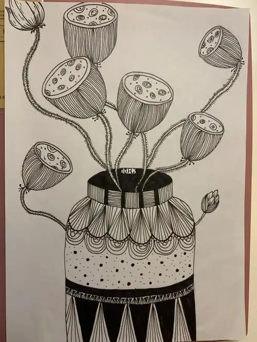 儿童线描画【莲蓬】_兴趣爱好_绘画