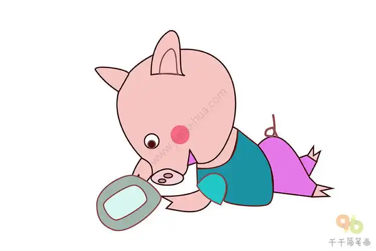 照镜子的小猪简笔画步骤图
