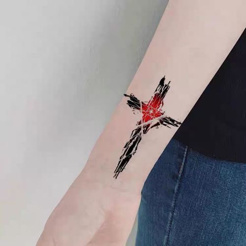 十字架家庭纹身贴防水防汗持久花臂胸部黑白欧美图腾仿真刺青贴