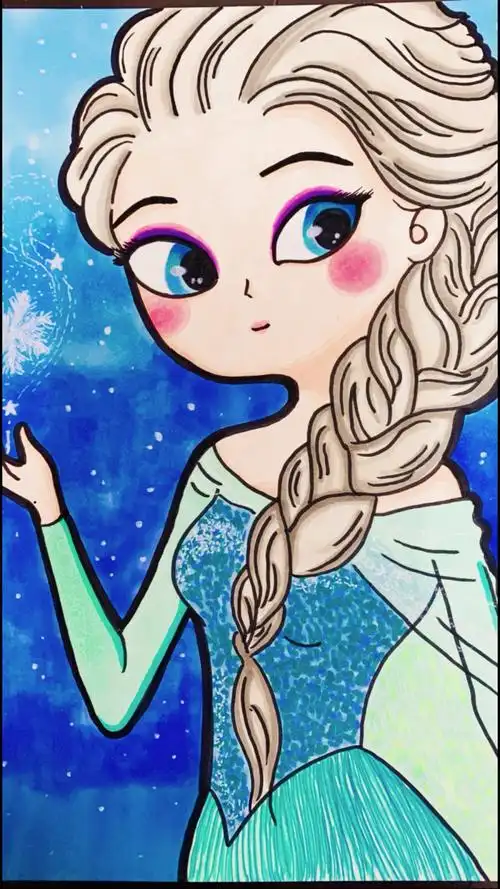 儿童画 马克笔绘画 爱莎 冰雪奇缘