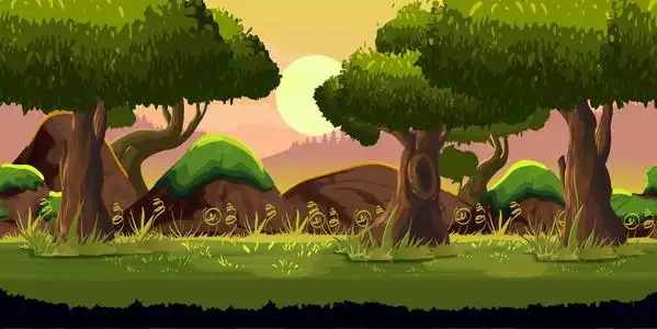 1024森林游戏背景 2d 应用程序.矢量设计.图素水平.大小 1024 x 512.