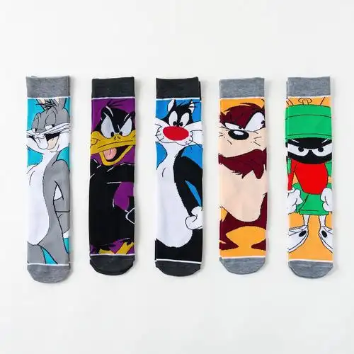 欧美外贸跨境创意棉情侣袜卡通图案动漫兔八哥袜男女直板中筒潮袜