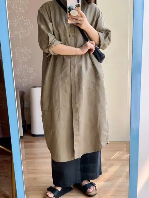 muji无印良品穿搭分享亚麻衬衫直筒裤