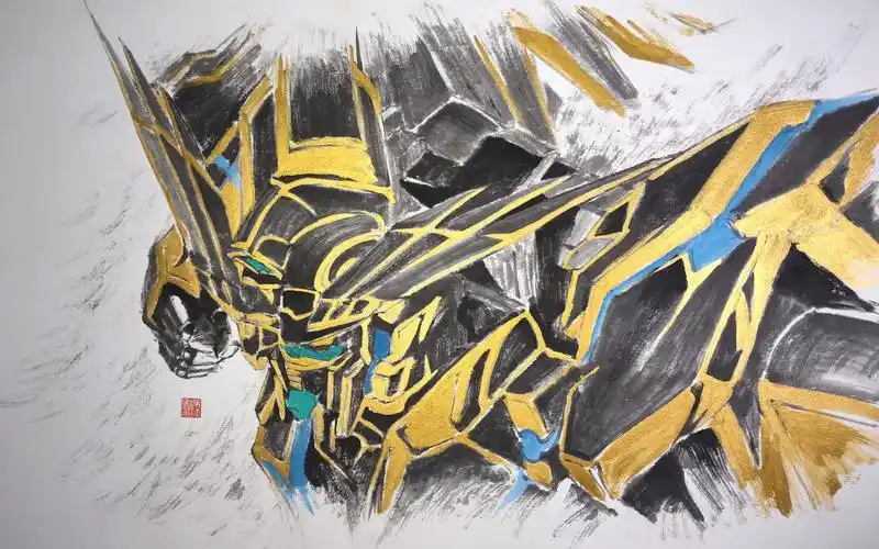 水墨有趣味独角兽三号机凤凰高达