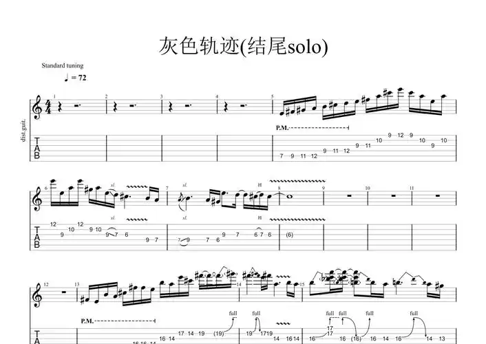 beyond《灰色轨迹》电吉他谱 - 结尾solo第1张