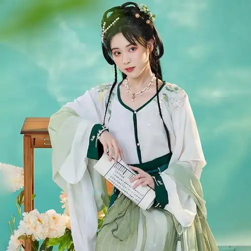 醉墨倾衣清思原创汉服坦领半臂汉服三件套中国风齐腰汉服夏季新款
