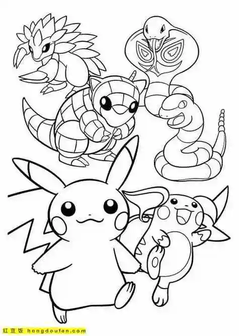 简笔画大全13张男孩和他的宝可梦口袋宝贝卡通涂色图片-红豆饭小学生