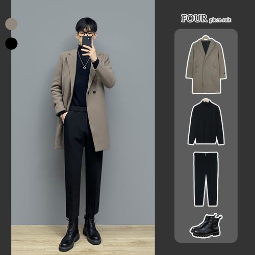 潮男小红ace穿搭阿甘冬季毛呢大衣百搭中长毛呢大衣