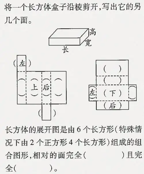 将一个长方体盒子沿棱剪开写出它的另几个面上j后下长方体的展开图是