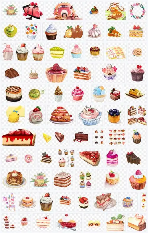 【手绘甜点】手绘卡通可爱蛋糕甜点免抠png装饰图案元素