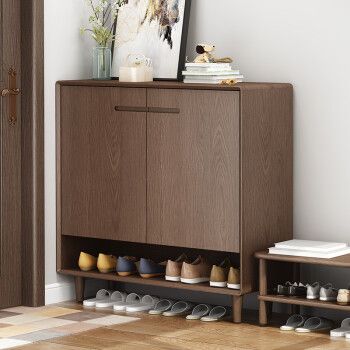 宜家入户鞋柜家用门口进门玄关柜新中式实木收纳储物柜大容量高端款