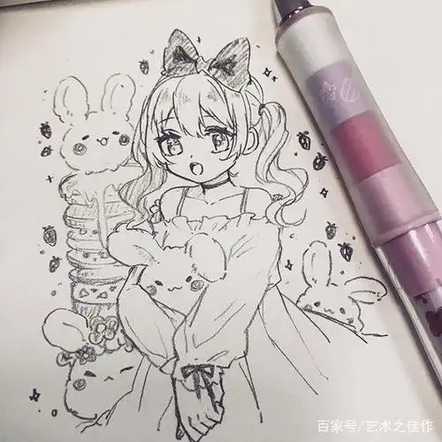 铅笔人物手绘,很可爱的一组美少女线稿