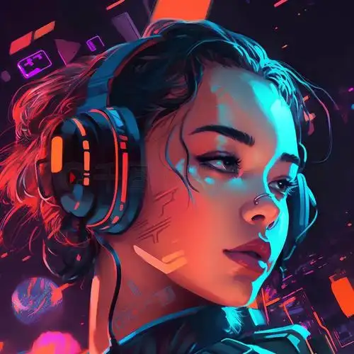 赛博朋克未来科技风炫彩女孩插画ai平面元素免费下载_png格式_2784像