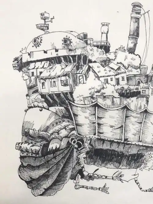 黑白  #宫崎骏动画  #哈尔的移动城堡  #手绘