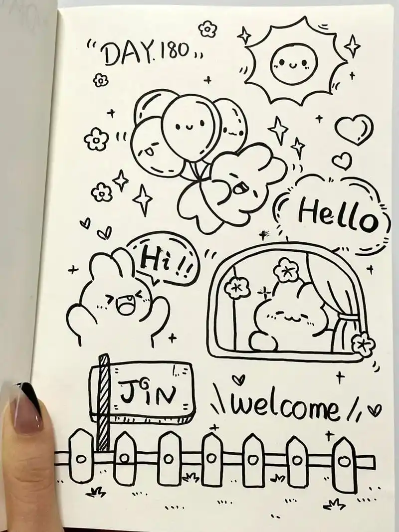 180|超萌小兔子简笔画手帐素材～很难不爱 96有谁会不喜欢这么可爱