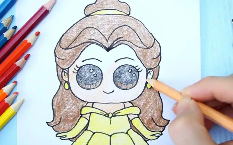 儿童创意手绘:迪士尼《美女与野兽》贝儿公主q版简笔画