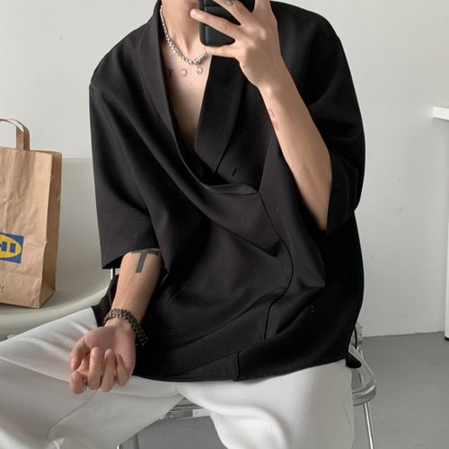 锁骨短袖寸衫韩版bf风宽松中长款白衬衫打底寸衫女长袖性感睡衣外穿