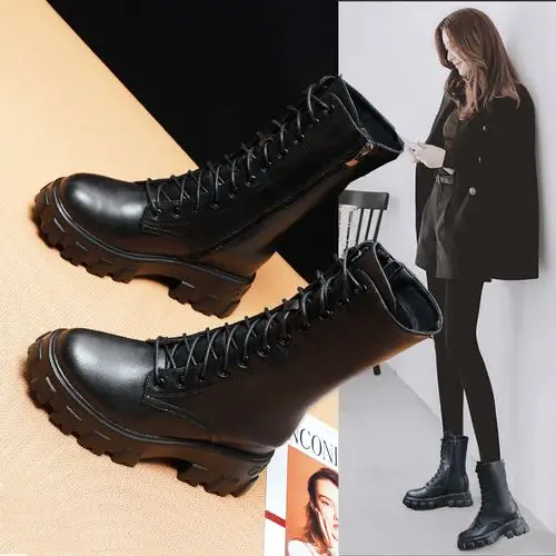 雪地靴女鞋子2020年新款骑士靴百搭冬季加绒加厚棉鞋中筒马丁靴女