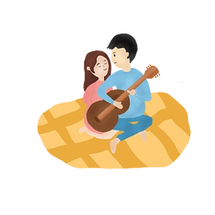 春天情侣亲密弹吉他郊游野餐卡通