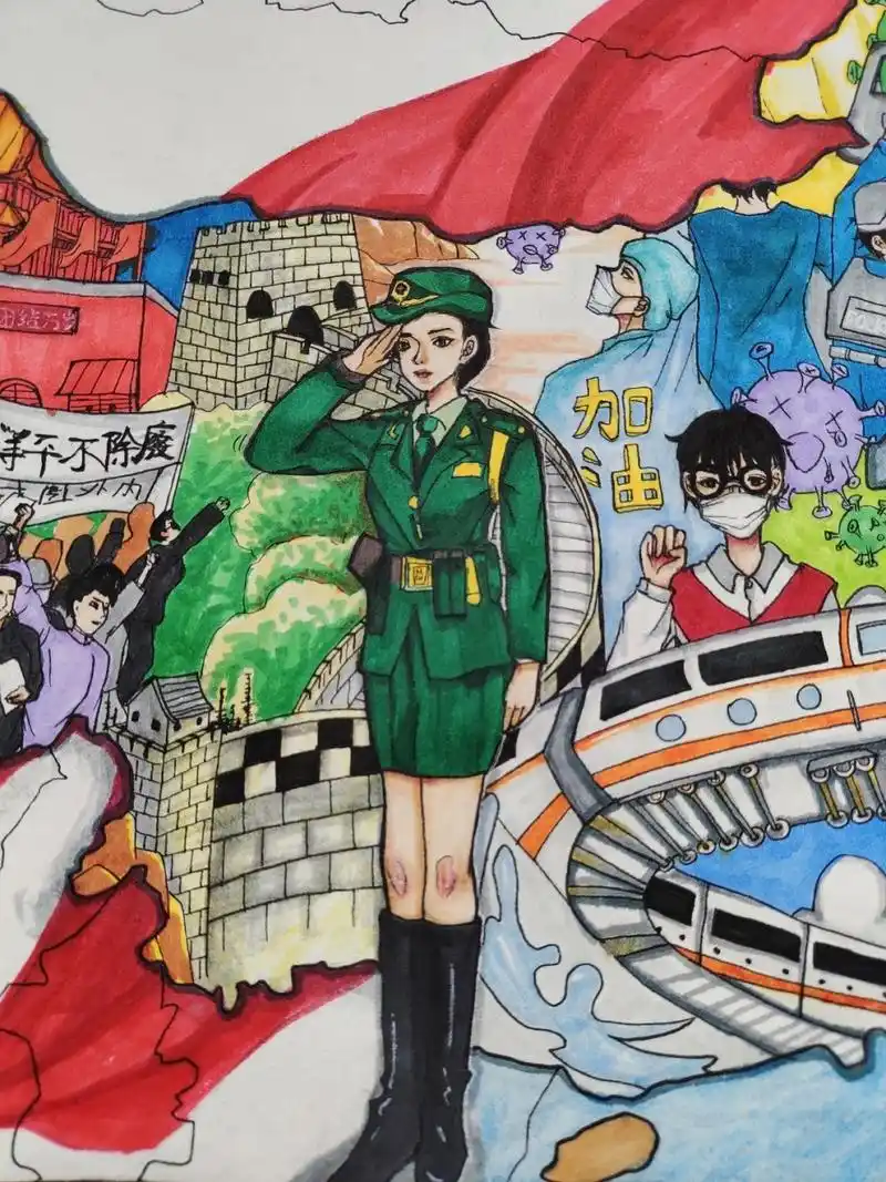 《五四青年节》绘画 马克笔 画以五四青年节为主题93 画中一半是