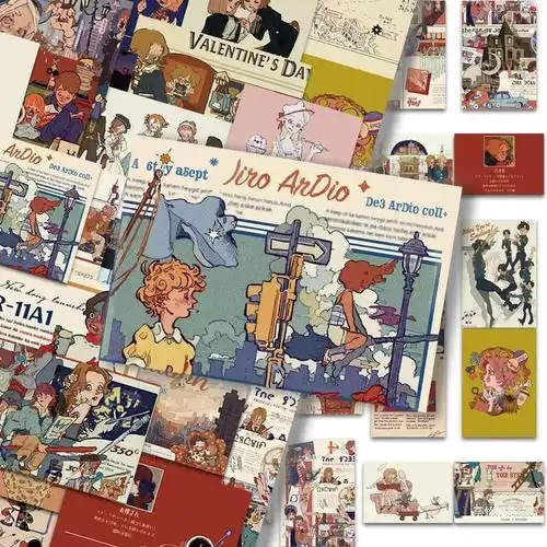 128张美式杂志复古贴纸小众笔记本电脑装饰手机手账素材防水贴画