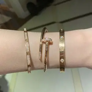 四钻手镯18k玫瑰金亚敏卡地亚敏卡地love镶钻宽版经典款男女手镯