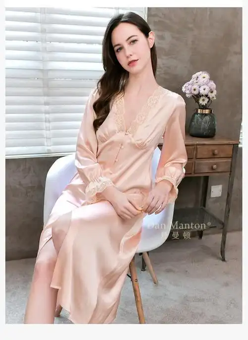 丹曼顿重磅真丝睡裙女长款性感蕾丝桑蚕丝睡裙夏季法式轻奢真丝睡衣贡
