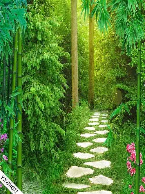 直播背景布 直播背景布3d立体直播间装饰主播竹林山水田园外景快手网