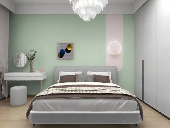 豆绿色卧室墙布效果图