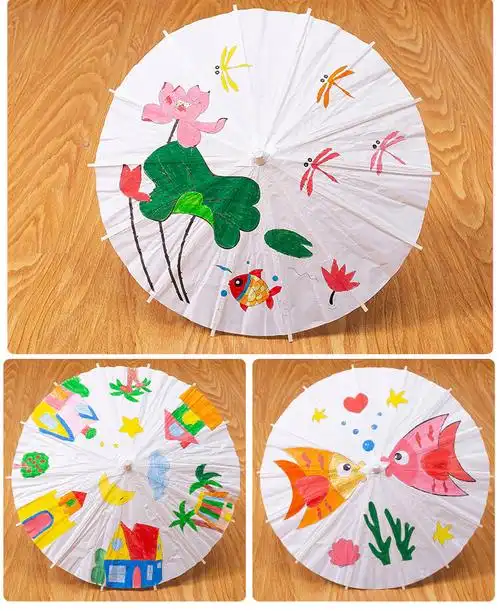 手工中国风油纸伞 空白儿童油纸伞diy手工绘画伞材料手绘涂鸦涂色幼儿