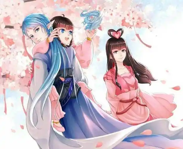 在画师脑洞大开的想象力支持下,古风版的水王子和王默竟然连女娃都生