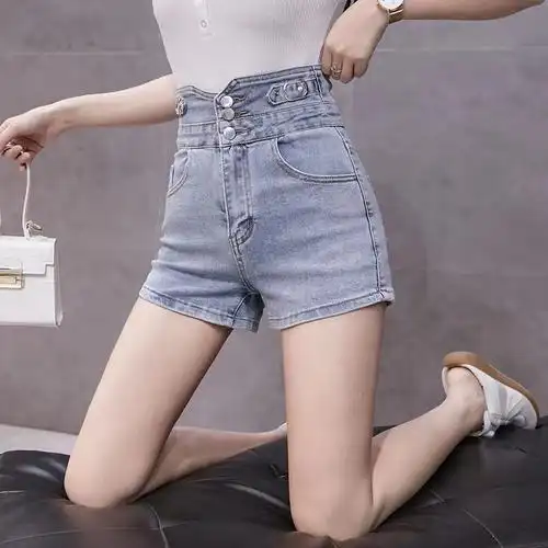 短裤女夏2022新款紧身弹力包臀热裤字阔腿裤潮时尚超高腰牛仔短裤女