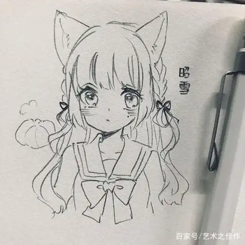 素描可爱动漫女孩萌图